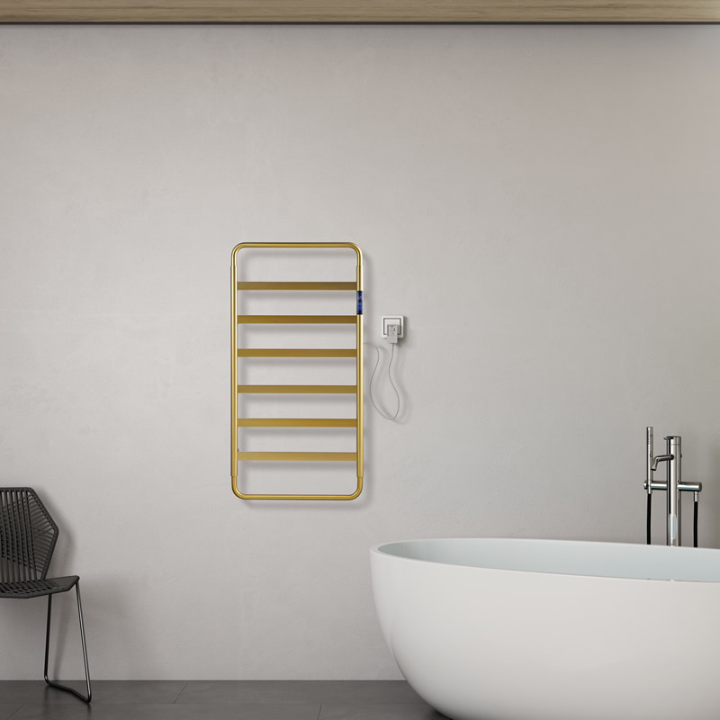 Brushed Brass Wall Mounted Electric Heated Towel Rack 6 Bar