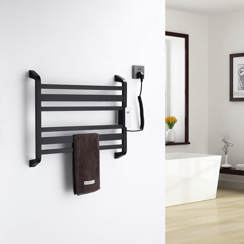 Matte Black Heated Towel Rack 6 Bar