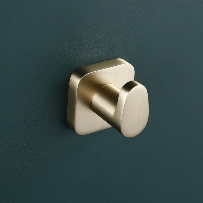 Solid Brass Square Bathroom Robe Hook Brushed Brass