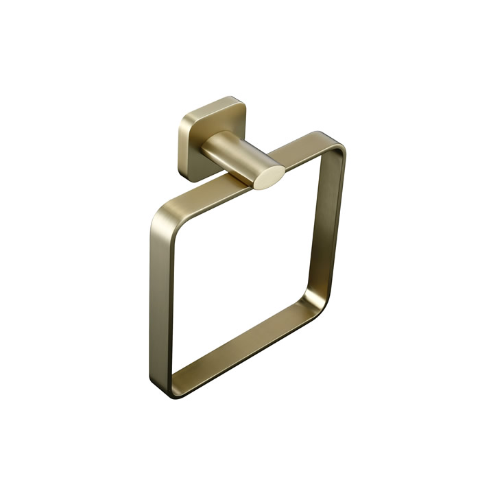 Wall-mounted Solid Brass Square Bathroom Brushed Brass Towel Ring