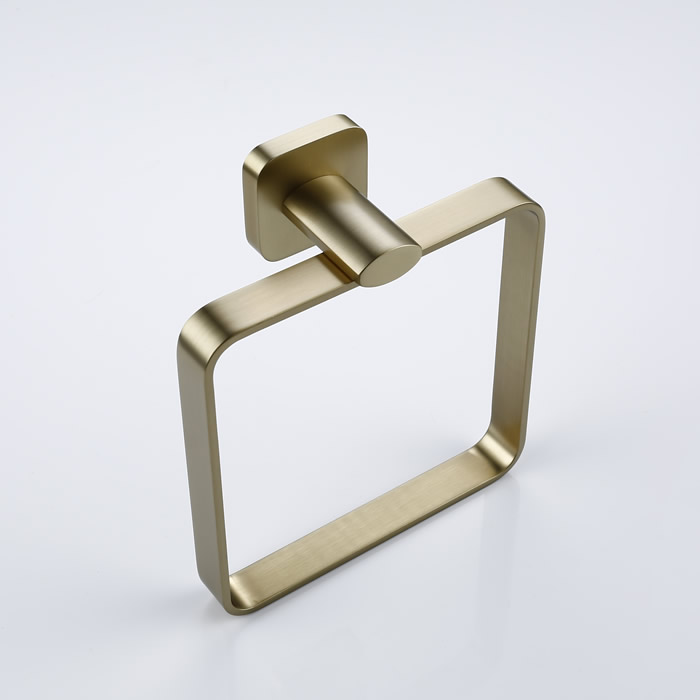 Wall-mounted Solid Brass Square Bathroom Brushed Brass Towel Ring