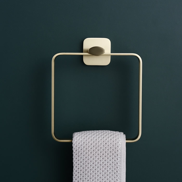 Wall-mounted Solid Brass Square Bathroom Brushed Brass Towel Ring