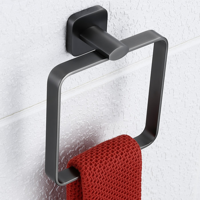 Solid Brass Square Bathroom Towel Ring Gunmetal