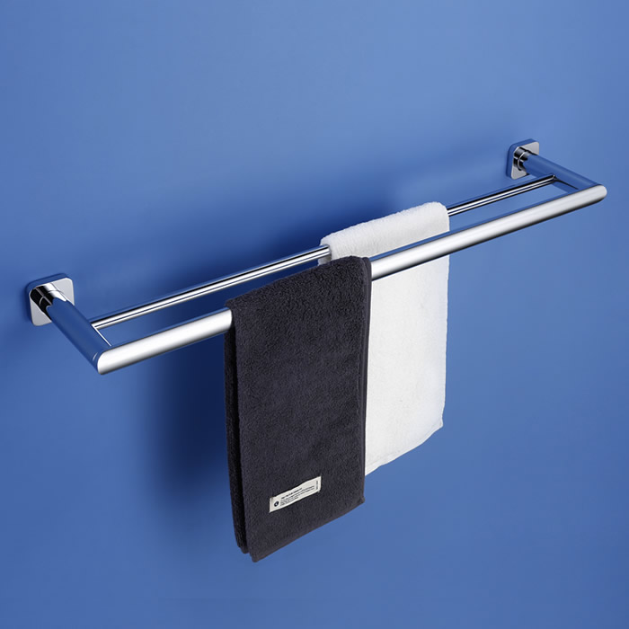 Bathroom Modern Wall-mounted Square Chrome Plated Double Towel Rail
