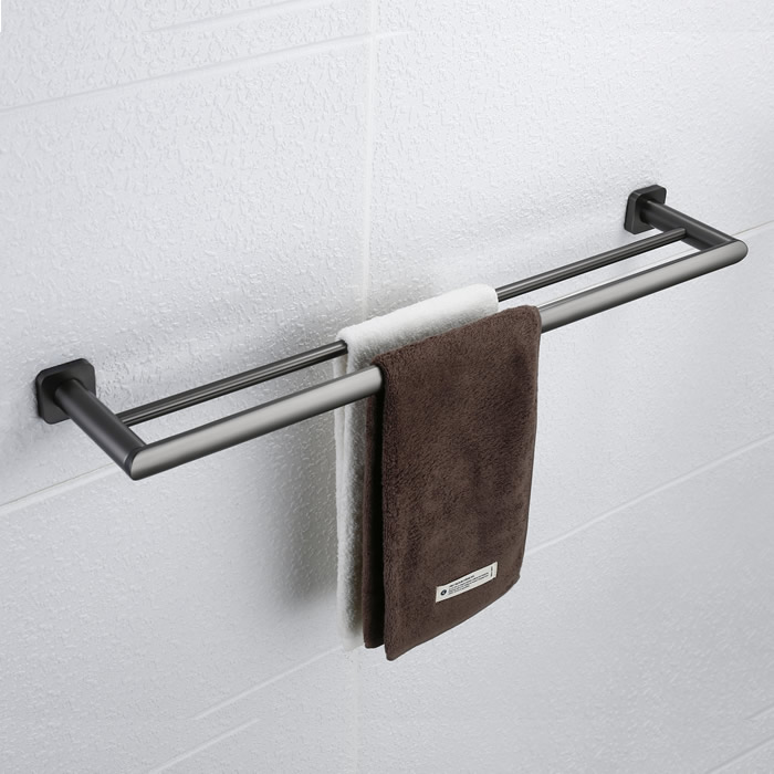Bathroom Brass Square Bathroom Double Towel Rail Gunmetal