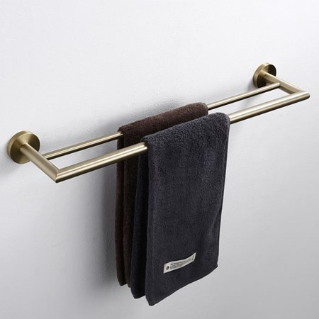 Brushed Brass Matt black, Gunmetal Bathroom Towel Rail Chrome Double 1412BB  - Sunsun Industrial