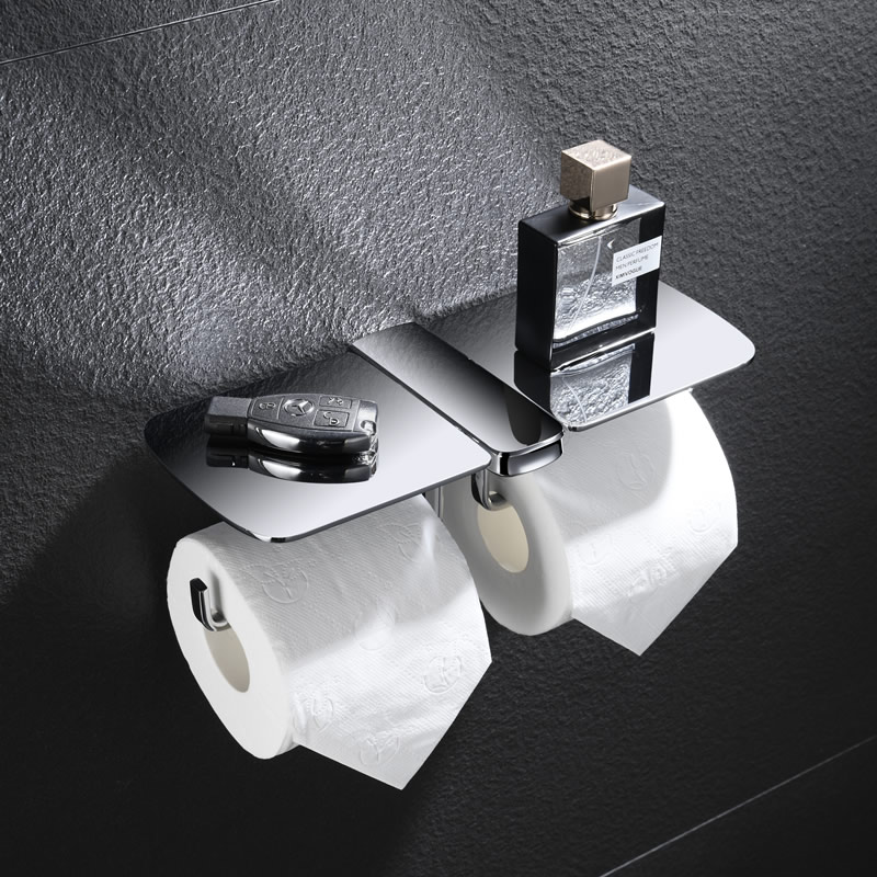 Wall Mounted Bathroom Zinc Alloy Double Toilet Paper Holder With Chrome 1908CCR