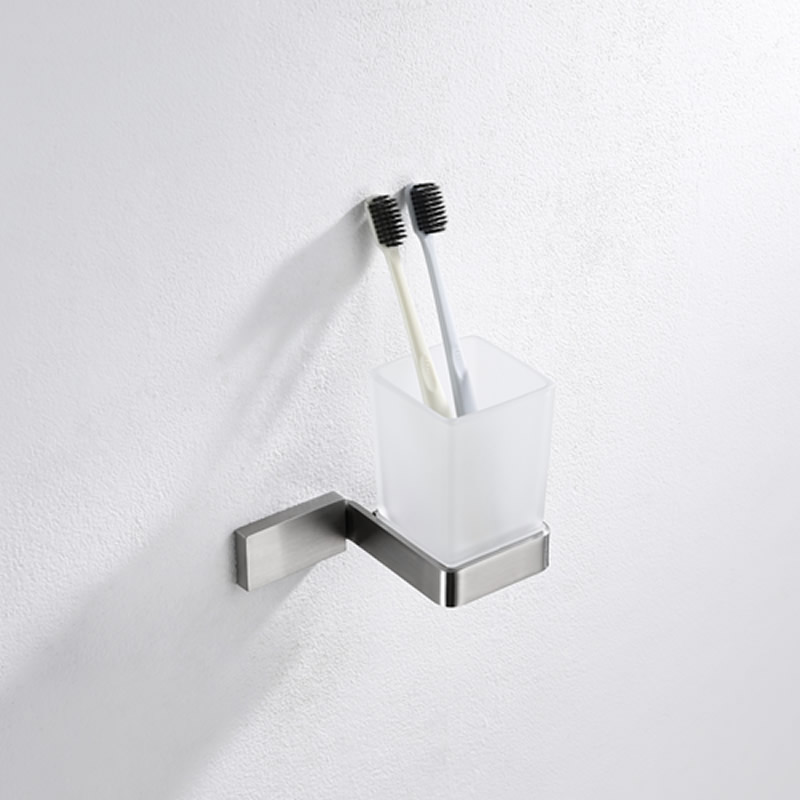 Bathroom Square Single Tumbler Holder With Cup And Brushed Finishing 6001