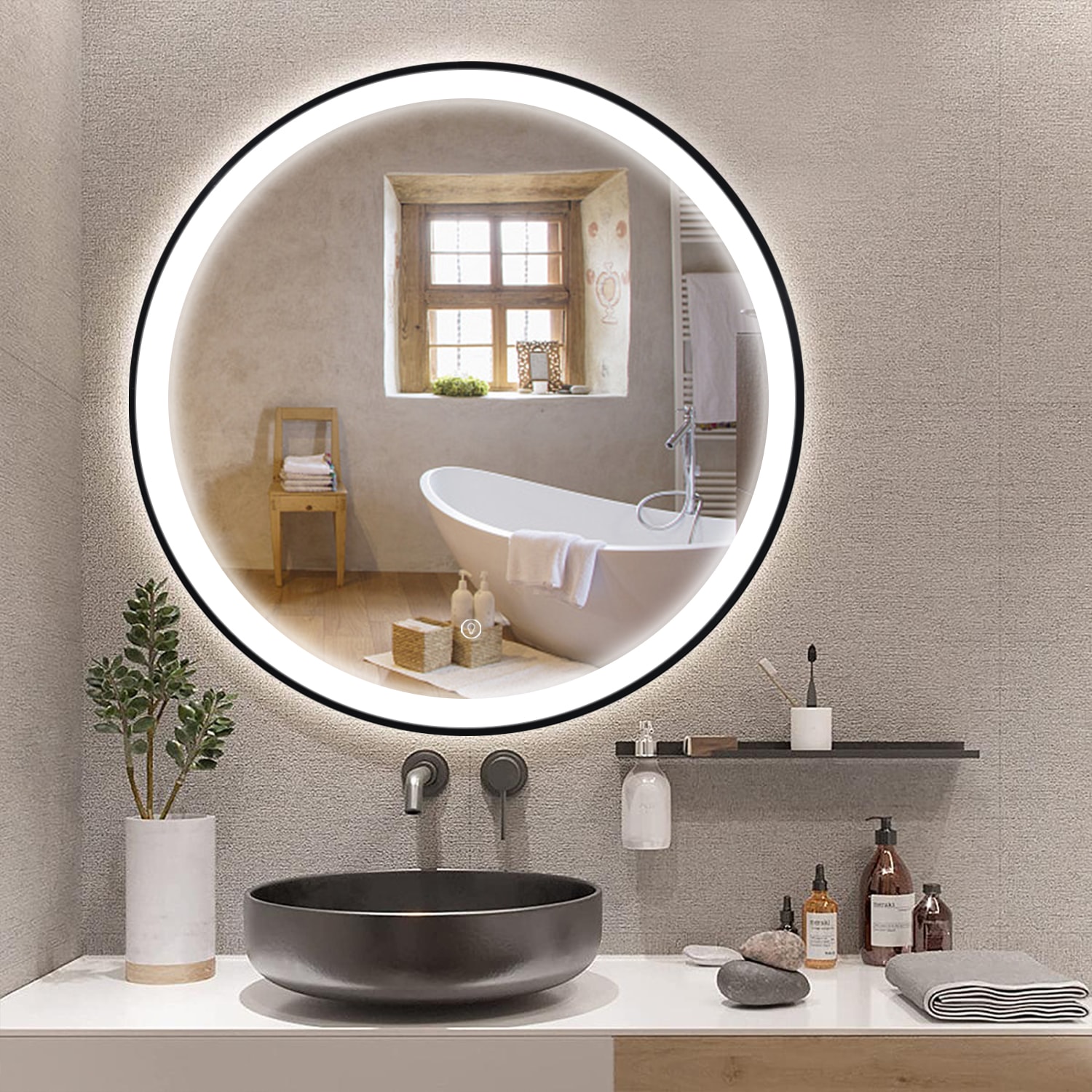 Bathroom Mirror Round With Moisture-proof Backing 1500